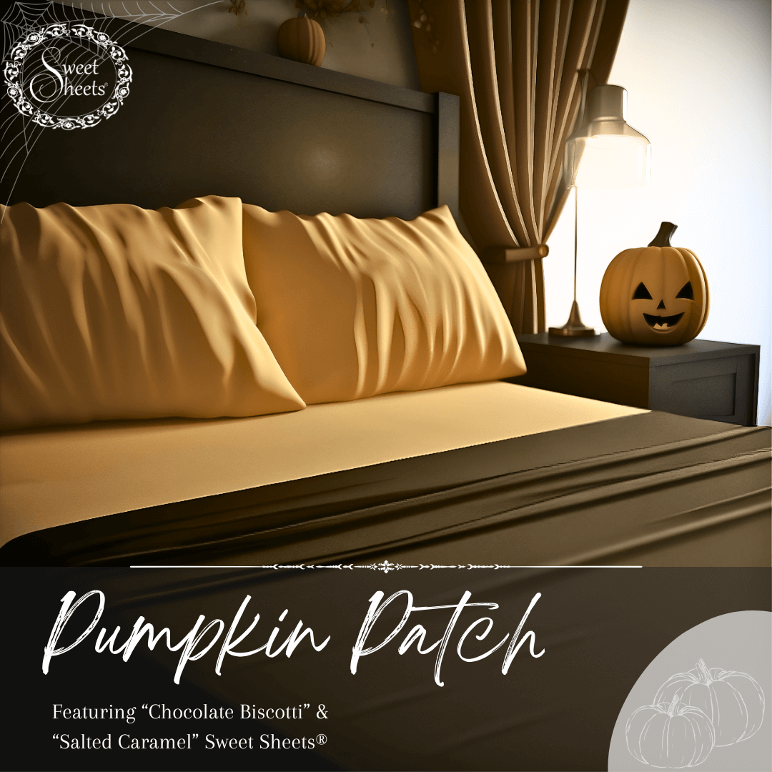 Pumpkin Halloween Bedroom Decor with yellow and brown bed sheets